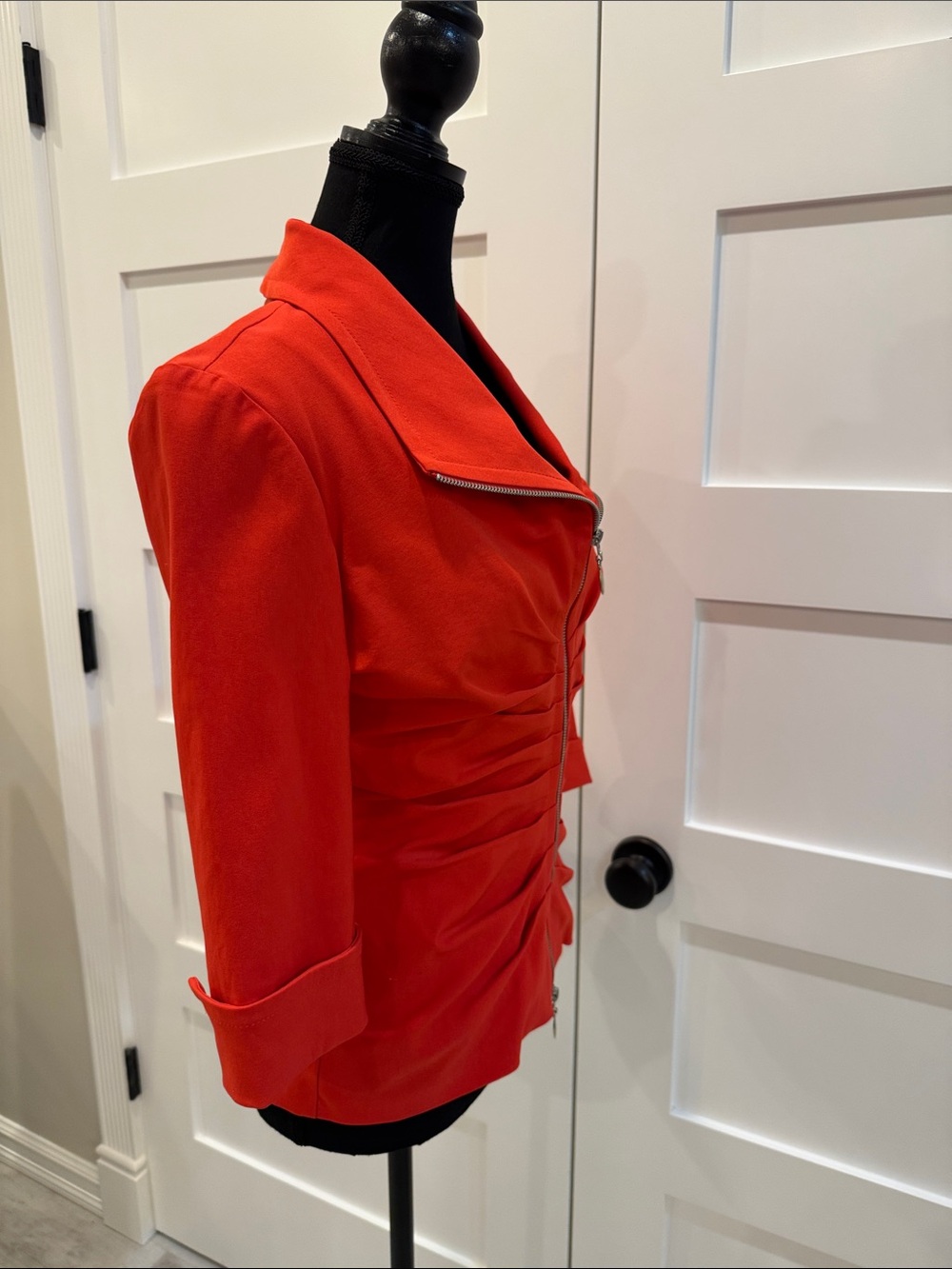 Joseph Ribkoff Red Ruched Zip-Front Blazer - Picture 5 of 5